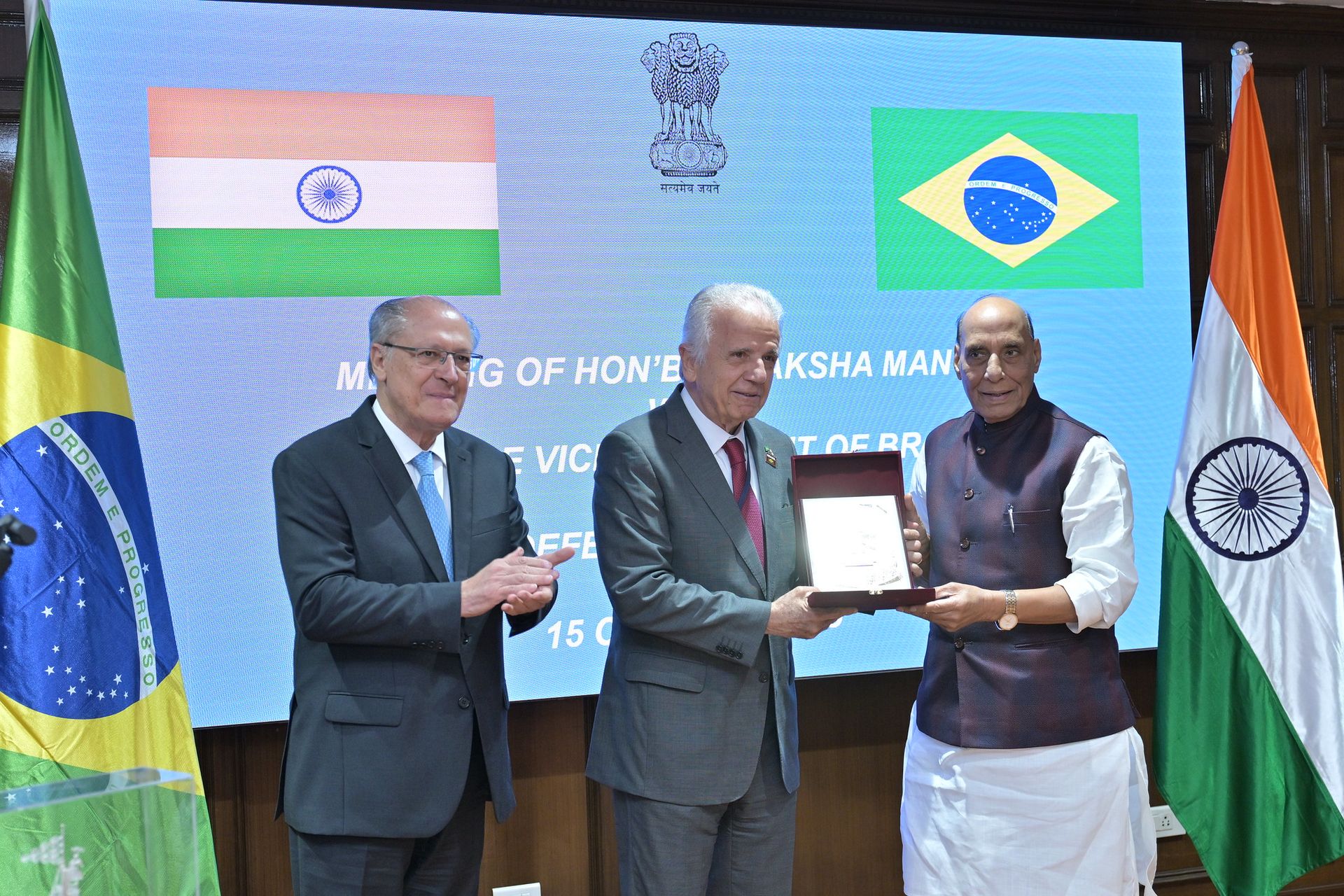 Vice-presidente da República, Geraldo Alckmin, durante a reunião com o ministro da Defesa Indiano, Rajnath Singh, em Nova Delhi, na Índia