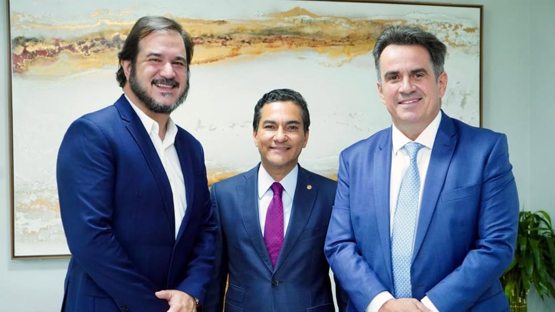 Os presidentes do Progressistas, Ciro Nogueira, e do União Brasil, Antônio de Rueda, do Republicanos, Marcos Pereira.