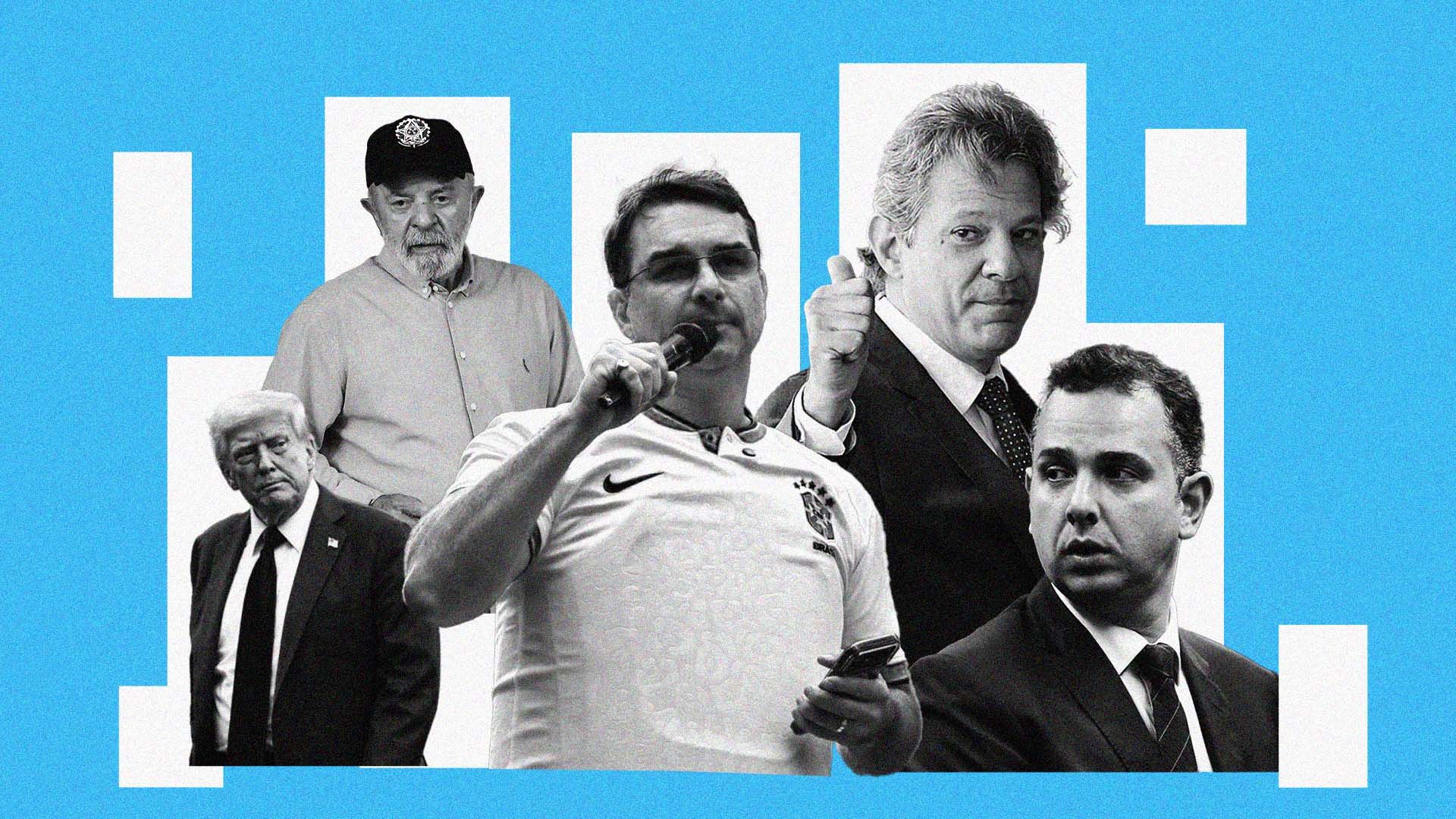 Donald Trump, Lula, Flávio Bolsonaro, Fernando Haddad, Rodrigo Pacheco